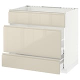 METOD Base cab f sink+3 fronts/2 drawers, white Maximera/Voxtorp high-gloss light beige, 90x60x80 cm
