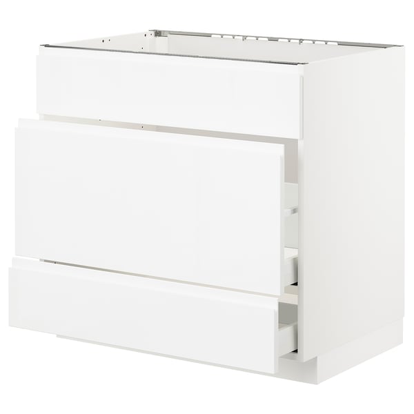 METOD Base cab f sink+3 fronts/2 drawers, white Maximera/Voxtorp high-gloss/white, 90x60x80 cm