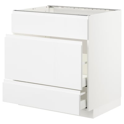 METOD Base cab f sink+3 fronts/2 drawers, white Maximera/Voxtorp high-gloss/white, 80x60x80 cm