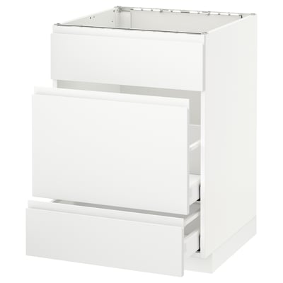 METOD Base cab f sink+3 fronts/2 drawers, white Maximera/Voxtorp matt white, 60x60x80 cm