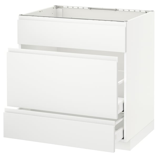 METOD Base cab f sink+3 fronts/2 drawers, white Maximera/Voxtorp matt white, 80x60x80 cm
