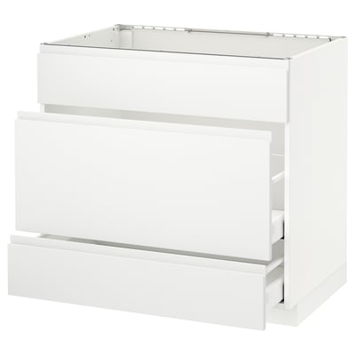 METOD Base cab f sink+3 fronts/2 drawers, white Maximera/Voxtorp matt white, 90x60x80 cm