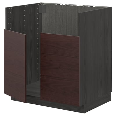 METOD Base cab f TALLSJÖN sink, white Askersund/dark brown ash effect, 80x60 cm