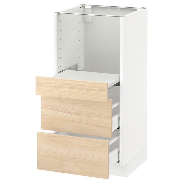 METOD Base cab w pull-out shelf/2 drawers, white Maximera/Askersund light ash effect, 40x41x80 cm
