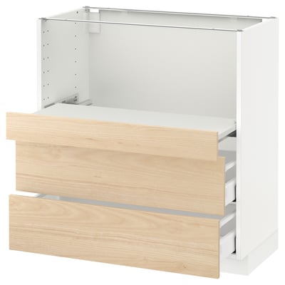 METOD Base cab w pull-out shelf/2 drawers, white Maximera/Askersund light ash effect, 80x41x80 cm