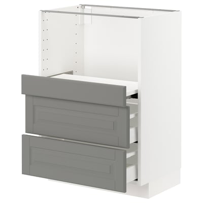 METOD Base cab w pull-out shelf/2 drawers, white Maximera/Bodbyn grey, 60x41x80 cm