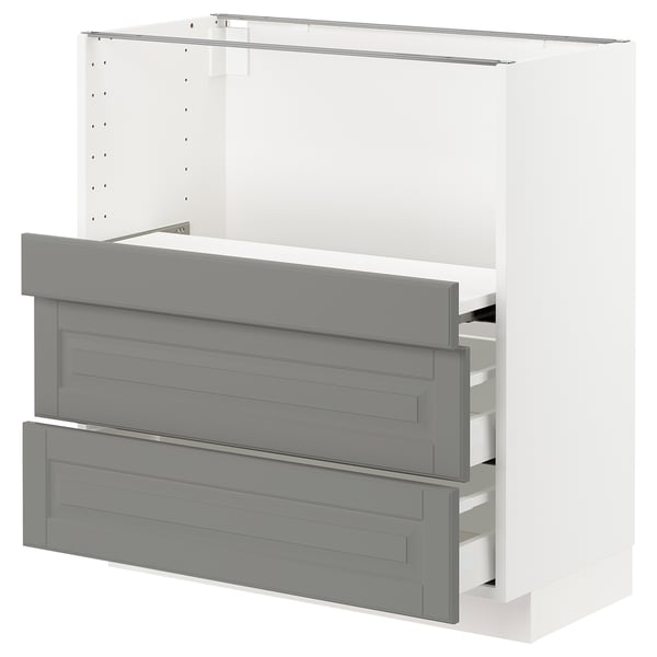 METOD Base cab w pull-out shelf/2 drawers, white Maximera/Bodbyn grey, 80x41x80 cm