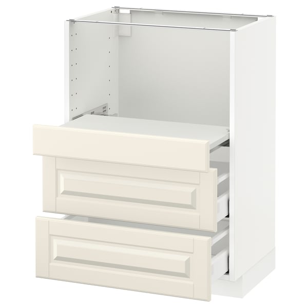 METOD Base cab w pull-out shelf/2 drawers, white Maximera/Bodbyn off-white, 60x41x80 cm