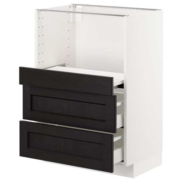 METOD Base cab w pull-out shelf/2 drawers, white Maximera/Lerhyttan black stained, 60x41x80 cm