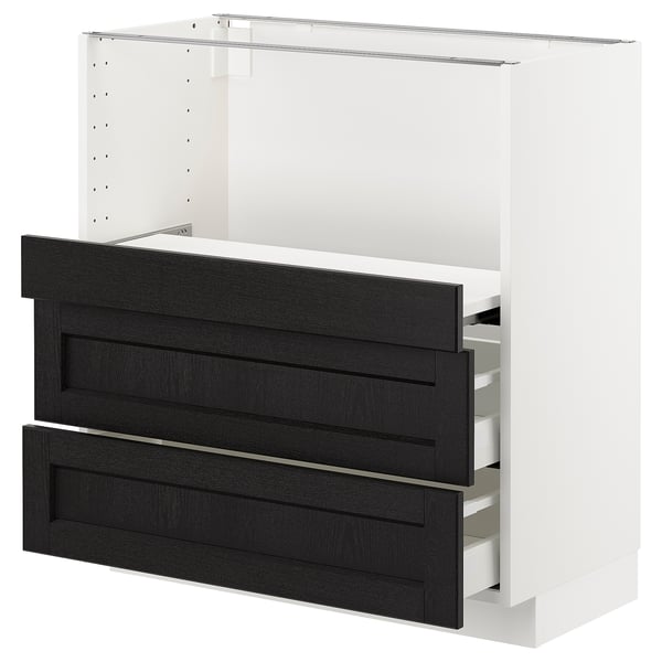 METOD Base cab w pull-out shelf/2 drawers, white Maximera/Lerhyttan black stained, 80x41x80 cm