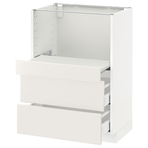 A white METOD kitchen cabinet with smooth lines and drawers.