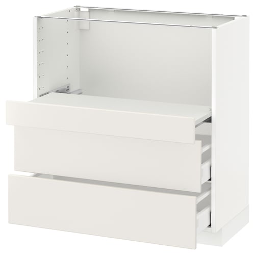 White METOD kitchen unit with drawers, modern design, smooth drawer fronts.
