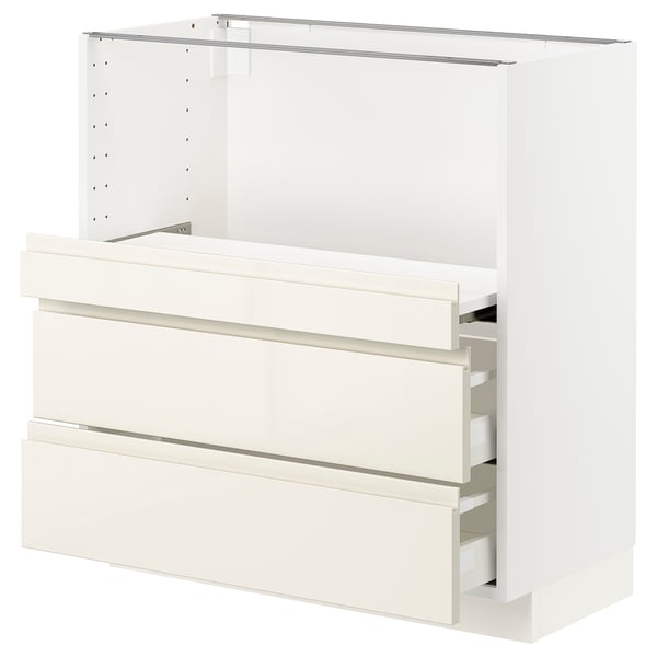 METOD Base cab w pull-out shelf/2 drawers, white Maximera/Voxtorp high-gloss light beige, 80x41x80 cm