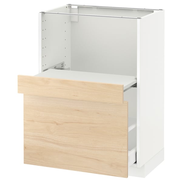 METOD Base cab w pull-out shelf/drawer, white Maximera/Askersund light ash effect, 60x41x80 cm
