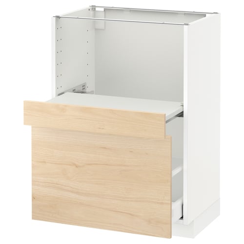 METOD kitchen cabinet, light ash, white & wood, rectangular, modern design with a pull-out shelf.