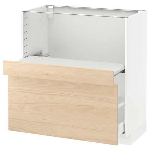 Modern kitchen unit, white & light wood, single drawer, sleek design.