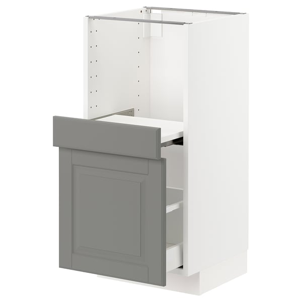 METOD Base cab w pull-out shelf/drawer, white Maximera/Bodbyn grey, 40x41x80 cm