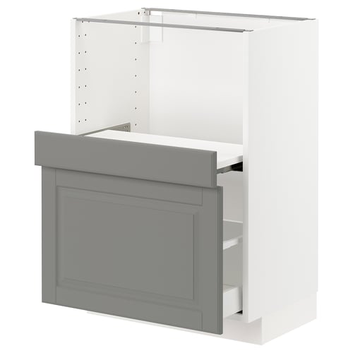 METOD kitchen cabinet, grey, modern design, white interior, bevelled edges.