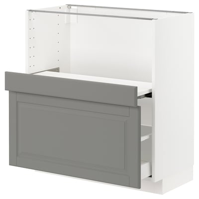 METOD Base cab w pull-out shelf/drawer, white Maximera/Bodbyn grey, 80x41x80 cm
