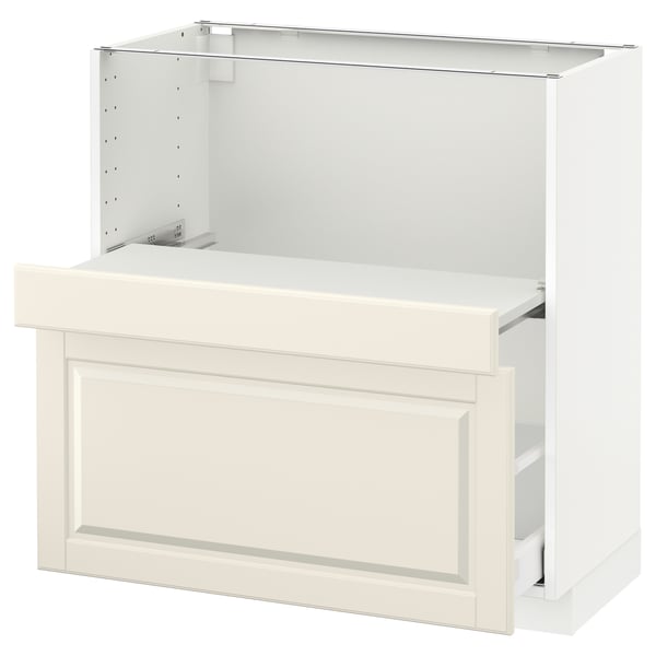 METOD Base cab w pull-out shelf/drawer, white Maximera/Bodbyn off-white, 80x41x80 cm