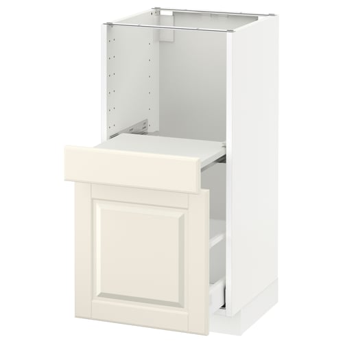 METOD kitchen cabinet, off-white, wooden with bevelled edges. Has a full-extension drawer with soft-close feature.