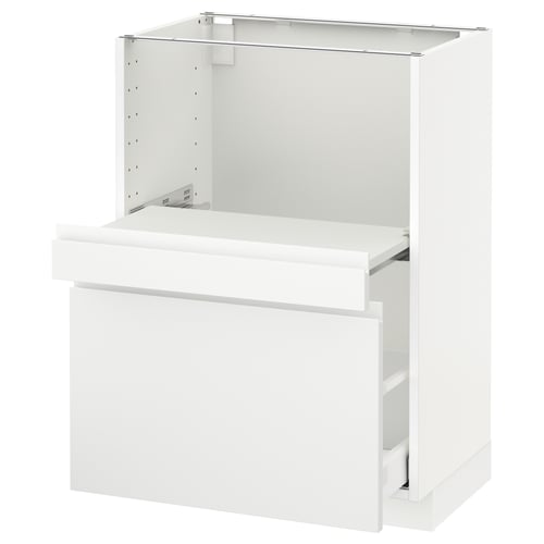 White ikea METOD kitchen cabinet with smooth drawer.