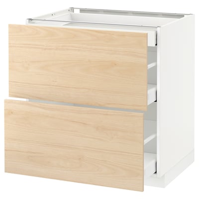METOD Base cab with 2 fronts/3 drawers, white Maximera/Askersund light ash effect, 80x60x80 cm