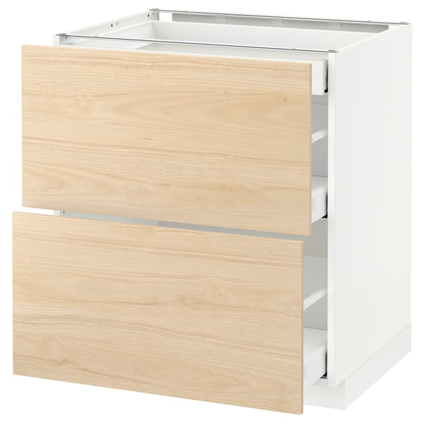 METOD Base cab with 2 fronts/3 drawers, white Maximera/Askersund light ash effect, 75x60x80 cm