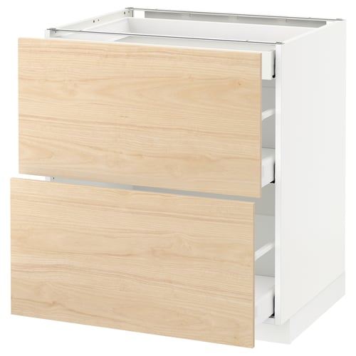 White METOD kitchen cabinet with light ash drawers, sleek and modern design.