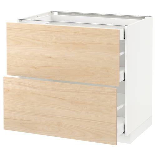 METOD kitchen unit, light wood, 2 drawers, white frame, soft-close drawers.
