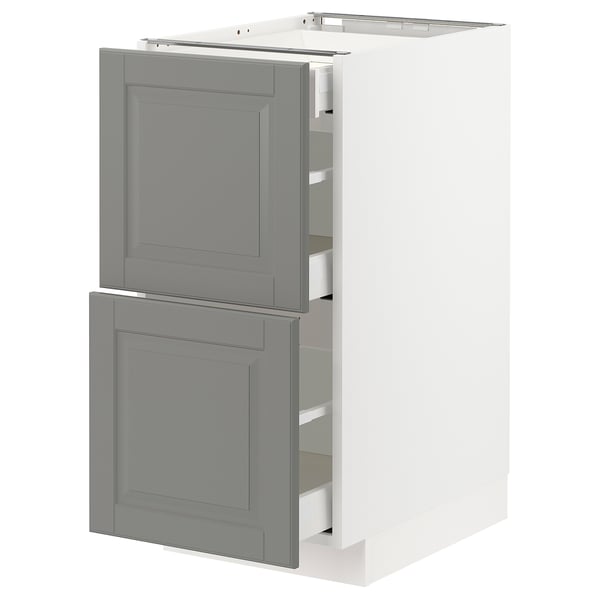 METOD Base cab with 2 fronts/3 drawers, white Maximera/Bodbyn grey, 40x60x80 cm