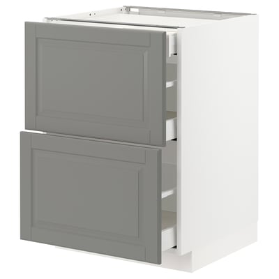 METOD Base cab with 2 fronts/3 drawers, white Maximera/Bodbyn grey, 60x60x80 cm