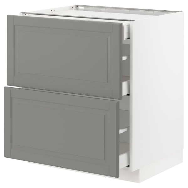 METOD Base cab with 2 fronts/3 drawers, white Maximera/Bodbyn grey, 75x60x80 cm
