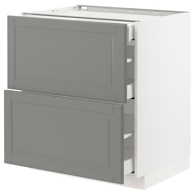METOD Base cab with 2 fronts/3 drawers, white Maximera/Bodbyn grey, 75x60x80 cm