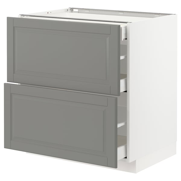 METOD Base cab with 2 fronts/3 drawers, white Maximera/Bodbyn grey, 80x60x80 cm