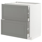 METOD Base cab with 2 fronts/3 drawers, white Maximera/Bodbyn grey, 80x60x80 cm
