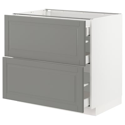 METOD Base cab with 2 fronts/3 drawers, white Maximera/Bodbyn grey, 90x60x80 cm