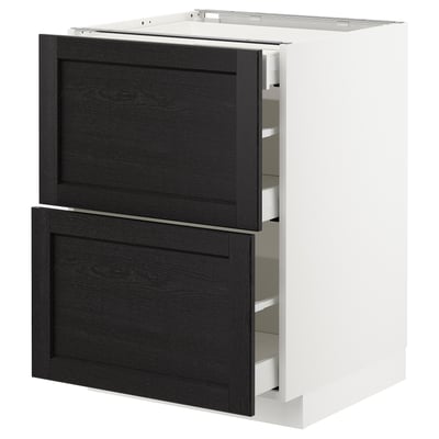 METOD Base cab with 2 fronts/3 drawers, white Maximera/Lerhyttan black stained, 60x60x80 cm