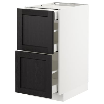 METOD Base cab with 2 fronts/3 drawers, white Maximera/Lerhyttan black stained, 40x60x80 cm