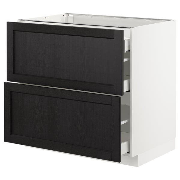 METOD Base cab with 2 fronts/3 drawers, white Maximera/Lerhyttan black stained, 90x60x80 cm