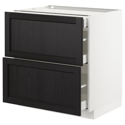 METOD Base cab with 2 fronts/3 drawers, white Maximera/Lerhyttan black stained, 80x60x80 cm
