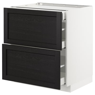 METOD Base cab with 2 fronts/3 drawers, white Maximera/Lerhyttan black stained, 75x60x80 cm