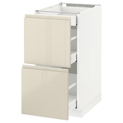 METOD Base cab with 2 fronts/3 drawers, white Maximera/Voxtorp high-gloss light beige, 40x60x80 cm