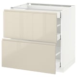 METOD Base cab with 2 fronts/3 drawers, white Maximera/Voxtorp high-gloss light beige, 80x60x80 cm