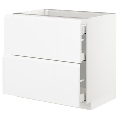 METOD Base cab with 2 fronts/3 drawers, white Maximera/Voxtorp high-gloss/white, 90x60x80 cm