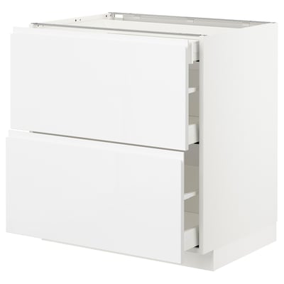 METOD Base cab with 2 fronts/3 drawers, white Maximera/Voxtorp high-gloss/white, 80x60x80 cm