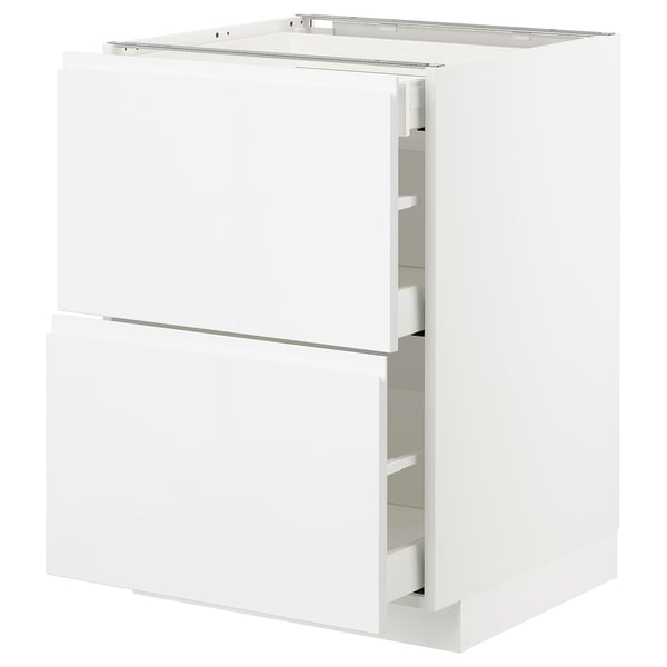 METOD Base cab with 2 fronts/3 drawers, white Maximera/Voxtorp high-gloss/white, 60x60x80 cm