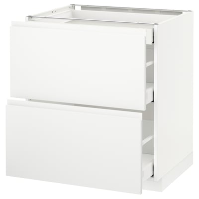 METOD Base cab with 2 fronts/3 drawers, white Maximera/Voxtorp matt white, 75x60x80 cm