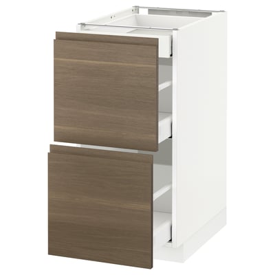 METOD Base cab with 2 fronts/3 drawers, white Maximera/Voxtorp walnut, 40x60x80 cm