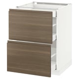METOD Base cab with 2 fronts/3 drawers, white Maximera/Voxtorp walnut, 60x60x80 cm